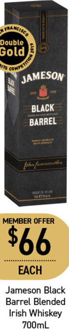 Dan Murphy's Jameson Black Barrel Blended Irish Whiskey 700ml offer