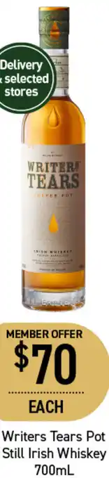 Writers Tears Pot Still Irish Whiskey 700ml