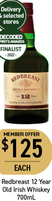 Redbreast 12 Year Old Irish Whiskey 700ml