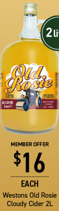 Westons Old Rosie Cloudy Cider 2L