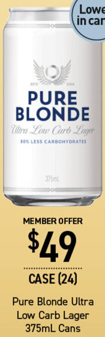 Pure Blonde Ultra Low Carb Lager 375ml Cans
