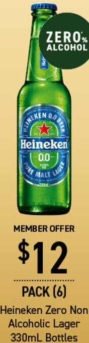 Dan Murphy's Heineken Zero Non Alcoholic Lager 330ml Bottles offer
