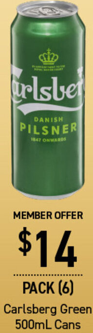Dan Murphy's Carlsberg Green 500ml Cans offer