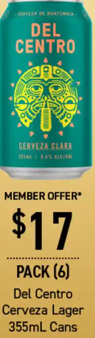 Dan Murphy's Del Centro Cerveza Lager 355ml Cans offer