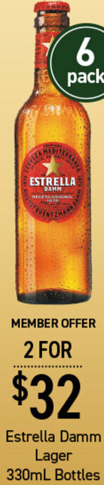 Dan Murphy's Estrella Damm Lager 330ml Bottles offer