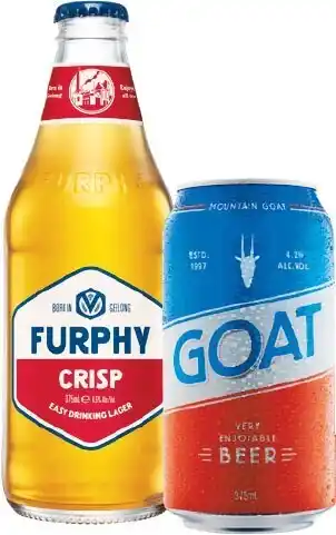 Woolworths Furphy lager bottles 24x375ml or mountain goat very enjoyable beer cans 24x375ml offer