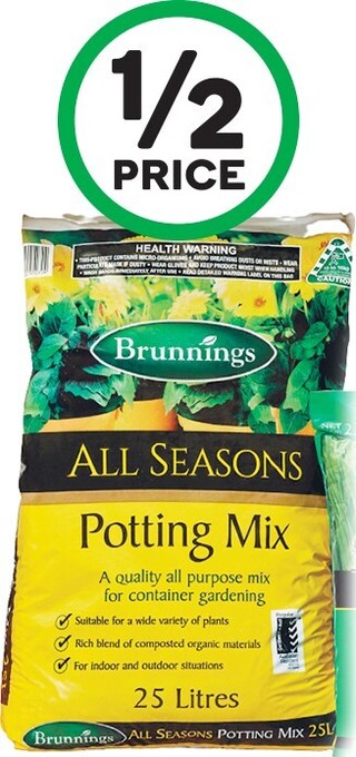 Woolworths Brunnings potting mix or pine bark 25 litre offer