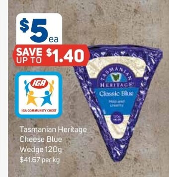 Foodland Tasmanian Heritage Cheese Blue Wedge 120g offer