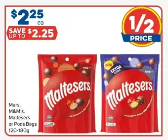 Foodland Mars, M&M's, Maltesers or Pods Bags 120-180g offer