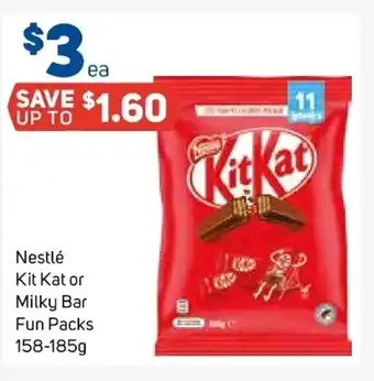 Foodland Nestle Kit Kat or Milky Bar Fun Packs 158-185g offer