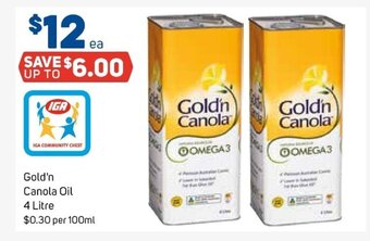 Foodland Gold'n Canola Oil 4 Litre offer