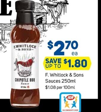 Foodland F. Whitlock & Sons Sauces 250ml offer