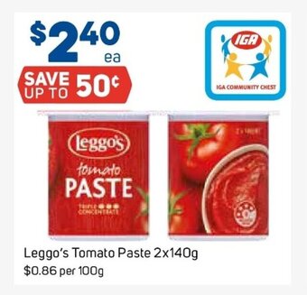 Foodland Leggo's Tomato Paste 2x140g offer