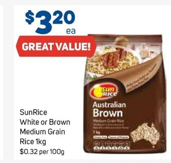Foodland SunRice White or Brown Medium Grain Rice 1kg offer