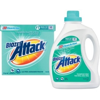 Coles Biozet attack laundry liquid 2 litre or powder 2kg offer