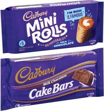 Coles Cadbury cake bars or rolls 105g-130g offer