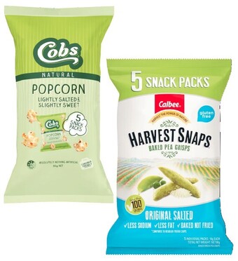 Coles Cobs popcorn 65g or calbee harvest snaps 90g offer