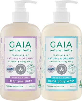 Coles Gaia natural baby hair & body wash or sleeptime bath 500ml offer