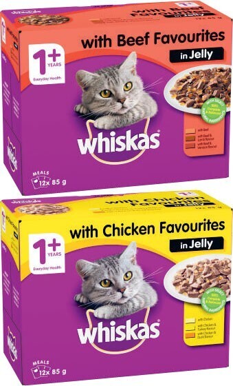 Coles Whiskas favourites cat food 12x85g offer