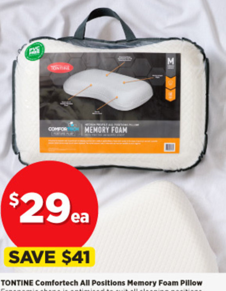 Tontine Comfortech All Positions Memory Foam Pillow offer at Spotlight