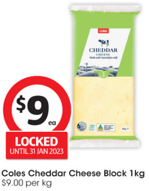 Coles Cheddar Cheese Block 1Kg offer at Coles