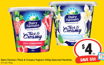 IGA Dairy Farmers Thick & Creamy Yoghurt 600g Selected Varieties offer