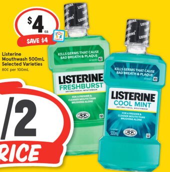 IGA Listerine Mouthwash 500ml Selected Varieties offer