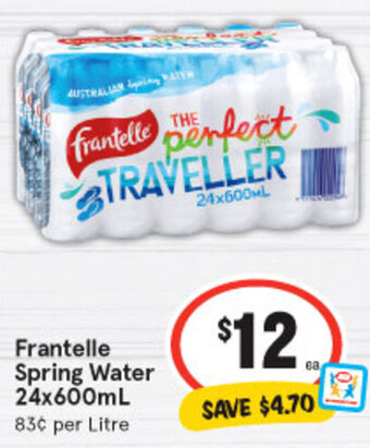 IGA Frantelle Spring Water 24x600ml offer