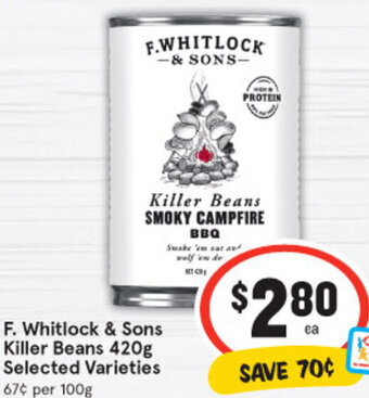 F. Whitlock & Sons Killer Beans 420g Selected Varieties