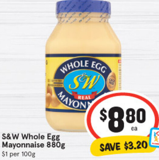 S&W Whole Egg Mayonnaise 880g offer at IGA