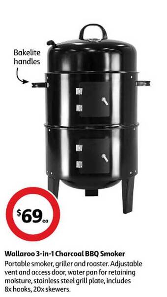 Coles Wallaroo 3-in-1 charcoal bbq smoker offer