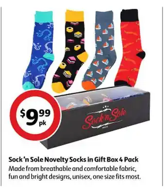 Coles Sock 'n sole novelty socks in gift box 4 pack offer