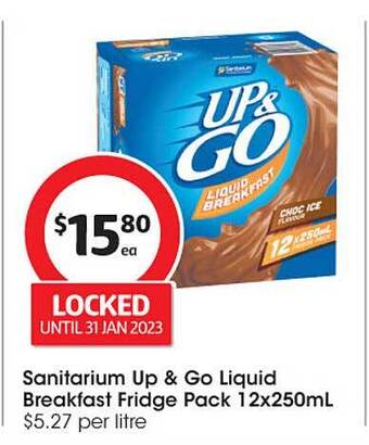 Coles Sanitarium up & go liquid breakfast fridge pack offer