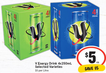 IGA V Energy Drink 4x250ml Selected Varieties offer