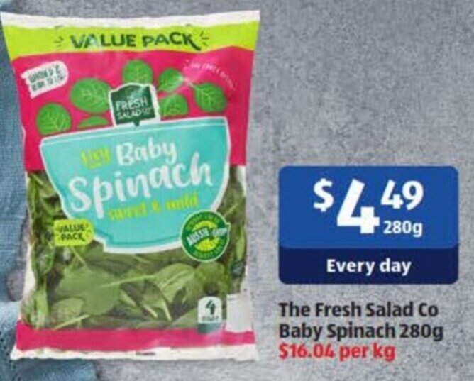 The Fresh Salad Co Baby Spinach 280g offer at ALDI