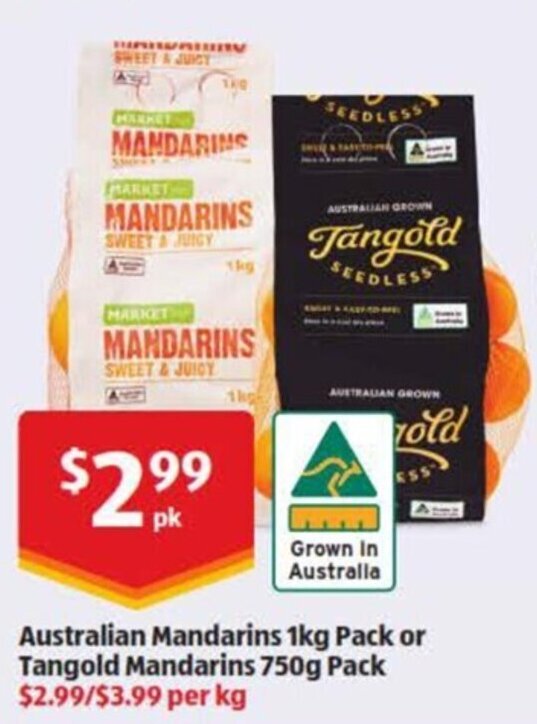 Australian Mandarins 1Kg Pack Or Tangold Mandarins 750g Pack offer at ALDI