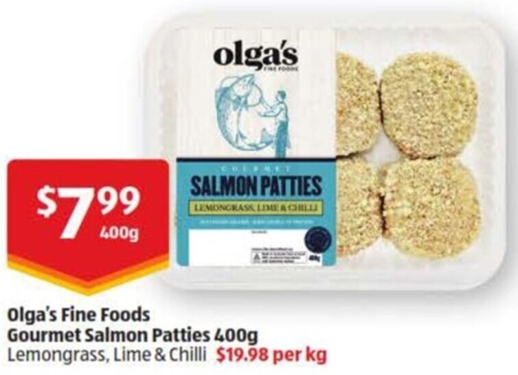 Olga's Fine Foods Gourmet Salmon Patties 400g offer at ALDI
