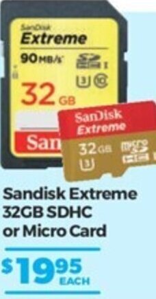 Teds Cameras Sandisk Extreme 32GB SDHC Or Micro Card offer