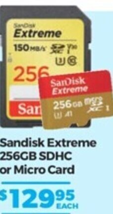 Teds Cameras Sandisk Extreme 256GB SDHC Or Micro Card offer