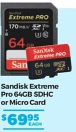 Teds Cameras Sandisk Extreme Pro 64GB SDHC Or Micro Card offer