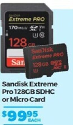 Teds Cameras Sandisk Extreme Pro 128GB SDHC Or Micro Card offer