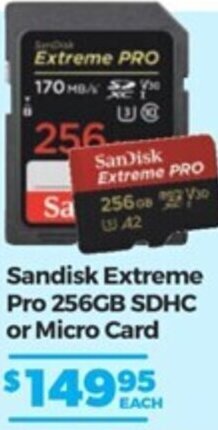 Teds Cameras Sandisk Extreme Pro 256GB SDHC Or Micro Card offer