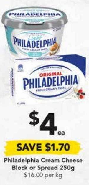 Drakes Philadelphia cream cheese block or spread offer