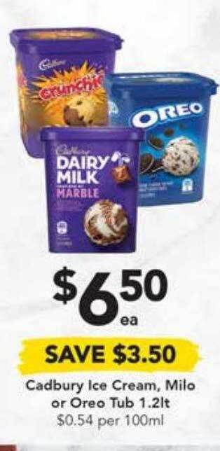 Drakes Cadbury ice cream, milo or oreo tub offer