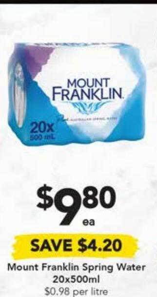 Drakes Mount franklin spring water offer