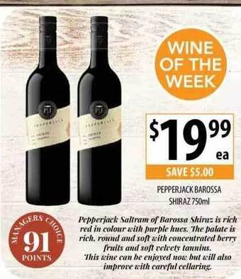 Supabarn Pepperjack barossa shiraz offer