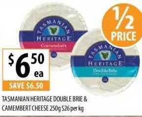 Supabarn Tasmanian heritage double brie & camembert cheese offer