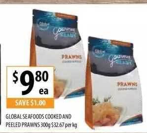 Supabarn Global seafoods cooked and peeled prawns offer