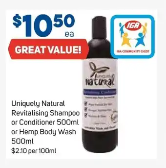 Foodland Uniquely Natural Revitalising Shampoo or Conditioner 500ml or Hemp Body Wash 500ml offer