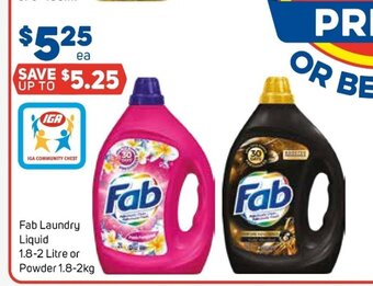 Fab Laundry Liquid 1.8-2 Litre or Powder 1.8-2kg